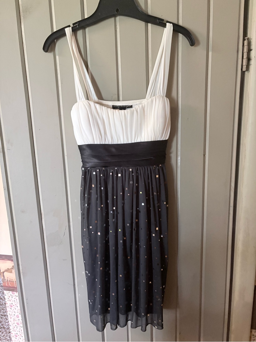 City Triangles White and Black Chiffon Mini Dress with Sequin Details